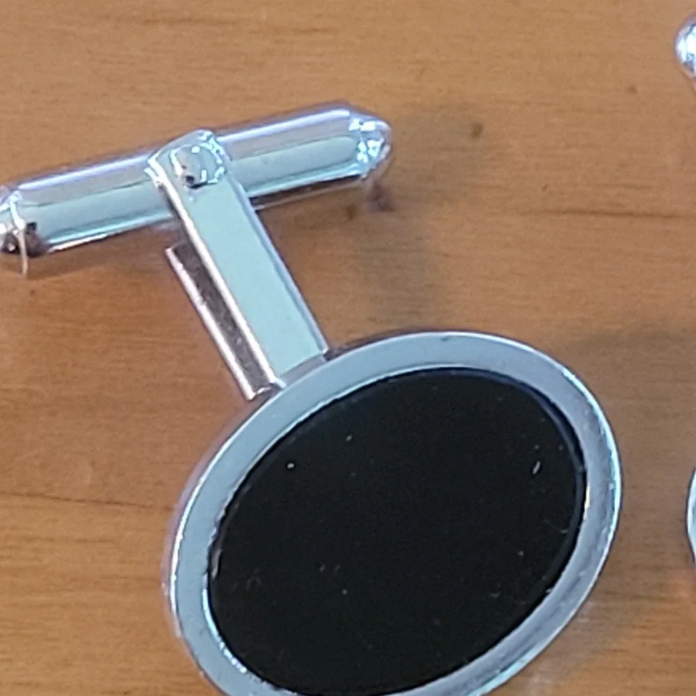 Vtg WEH Hayward Sterling Silver Black Onyx Oval Cufflinks Mid Century